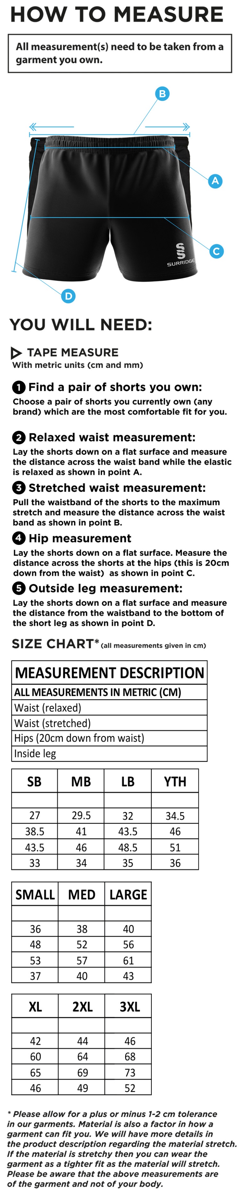 Youth's Performance Gym Short : Navy - Size Guide