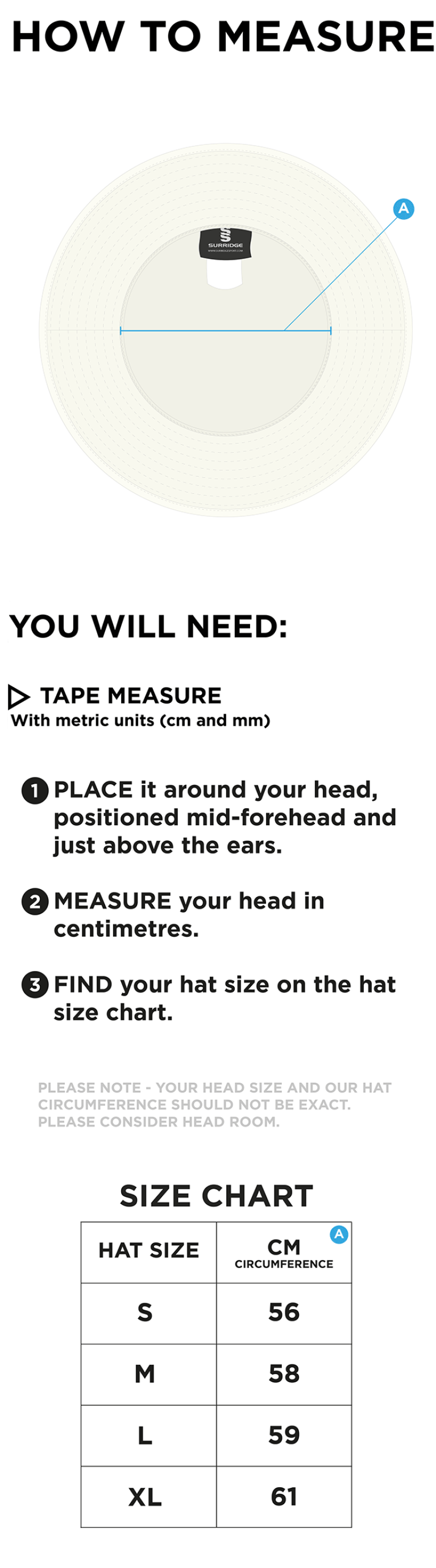 WINSFORD CC Floppy Hat - Ivory - Size Guide